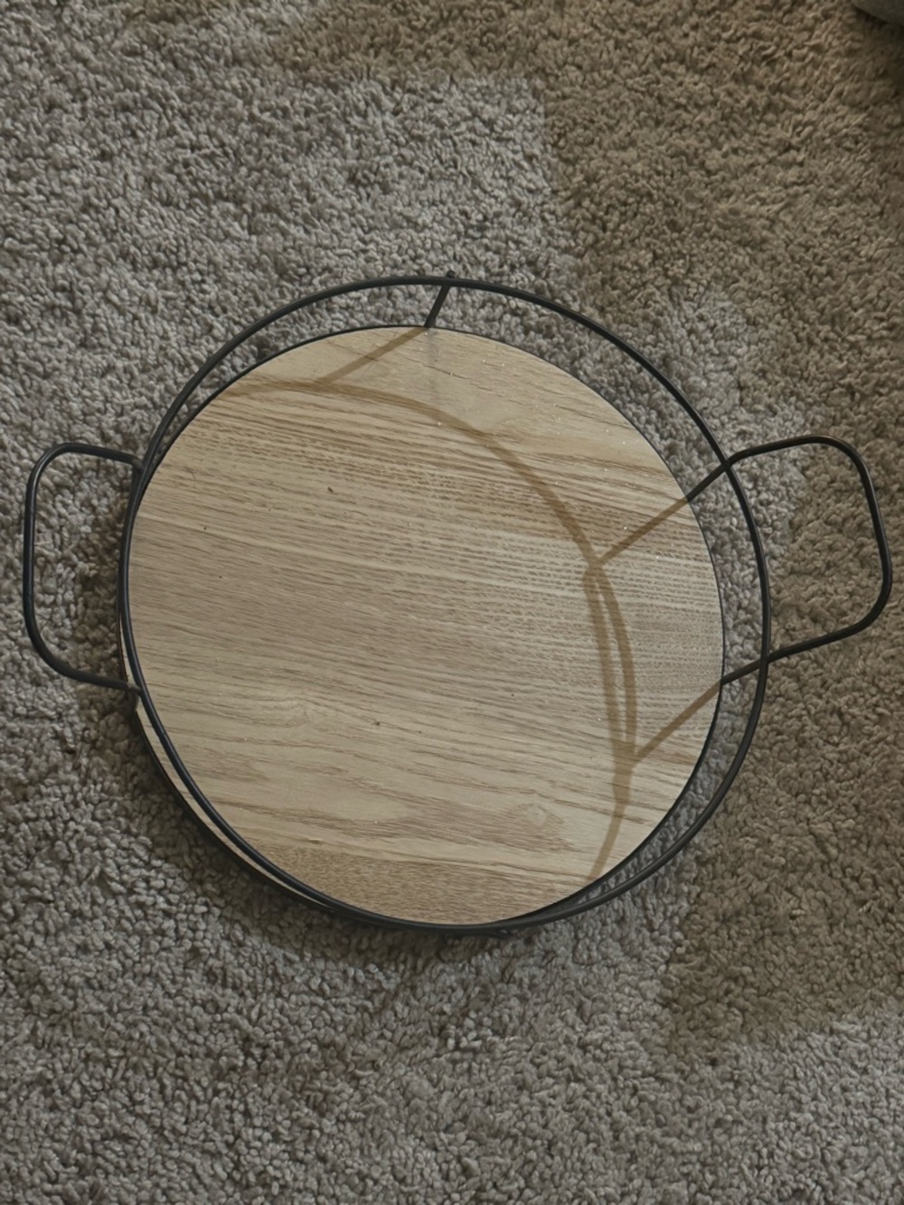Round Wood and Metal Serving Tray - Natural Wood